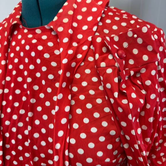 Vintage 70s Red Polka Dot Blouse with Bow Neck – Stoner Square, Size 16 - Picture 4 of 16